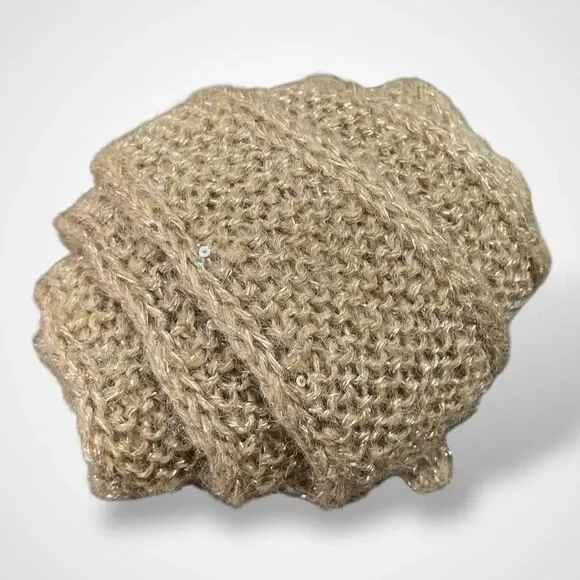 Sophie Scarf Beige Mohair Lurex Sequin Hand Knit Women Neckerchief Gift for Her